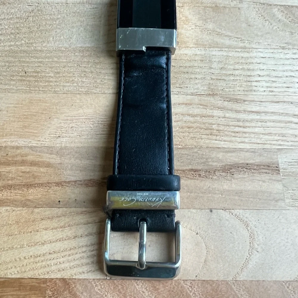Kenneth Cole New York digital black leather dress watch NEW BATTERY